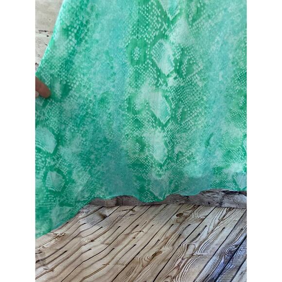 Judith March Dress Womens Large Turquoise Snakeskin Print Flowy Flutter Sleeve - Picture 2 of 12